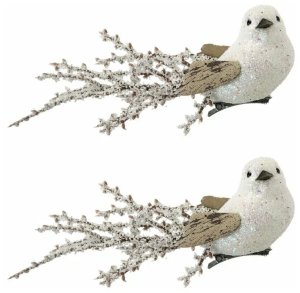 Елочное украшение Птички белые из ПВХ на клипсе из черного металла Набор из 2х шт 82244