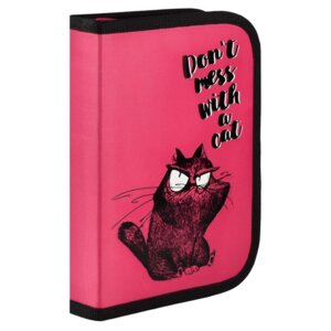 Пенал 1 секц 13,3x20x3,5cм Крэйзи Кот без наполнения полиэстер молния 58348