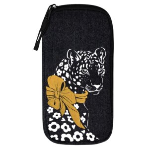 Пенал школьный 8,5х18х1,5см Леопард без наполнения хлопчатобумаж джинс ткань 58355