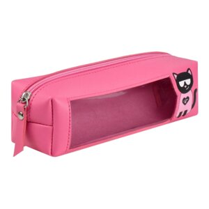 Пенал школьный 19.5х5.5х6см Кот без наполнения иск кожа ПВХ молния 58395