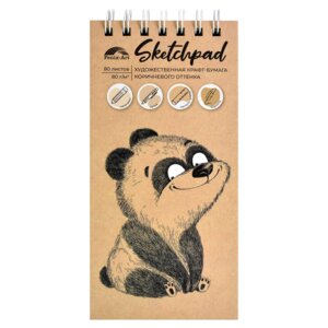 Скетчпад  80л Мишка 105х210мм блок крафт бумага Спираль 60582