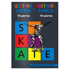 Картон цветной + бумага цв 26л Скейт Трюк на склейке 60418