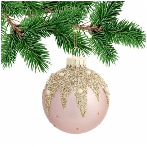 Новогоднее подвесное украшение - шар Розовый сияние из стекла / 8x8x8см арт.81945