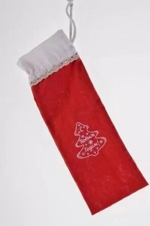 Новогодний мешочек для подарка Новогоднее поздравление 12*32см лён 38649