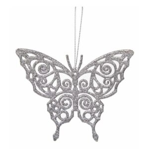 Новогоднее подвесное елочное украшение Бабочка серебряная из полипропилена 11x8,5x0,2см 77897