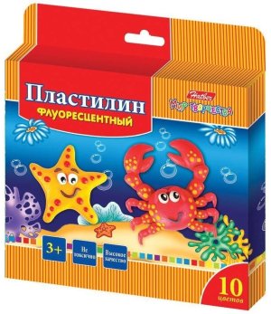 Пластилин 10цв Морская семейка флоуоресцентный восковой 10210