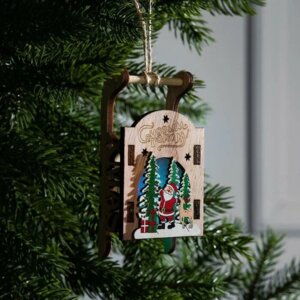 Подвеска световая "Сани с Дедом Морозом" 6х12х4, CR2032x1, RGB   6117356