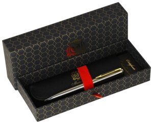 Ручка шар подарочная 1мм Синяя Bari металл серебро золото в футляре MABB-SG