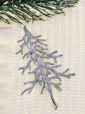 Новогоднее подвесное украшение Серебряная елка 15 см  НУ-5104