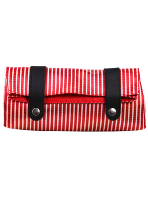 Пенал косметичка КРАСНАЯ И БЕЛАЯ ПОЛОСКА  (ПН-6663) ткань ПВХ, 2 кнопки