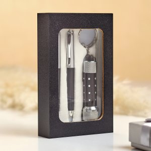 Набор подарочный 3в1 2 ручки фонарик черный 592572