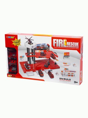 Парковка 2 уровневая Пожарная часть парковка 6 машинок вертолет аксессуры 52 детали1000669
