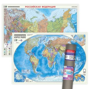 Карта Мир Политический РФ П/А Субъекты 101х69 см Настенная двухсторонняя в тубусе ПРОкарта