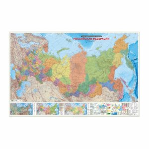 Карта РОССИЯ П/А 230х150 см 1:3,7 млн ПРОкарта интерактивная ЛАМ с европодвесом