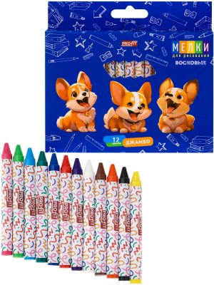 Мелки восковые 12цв Джамбо Королевские корги ШМ-4528