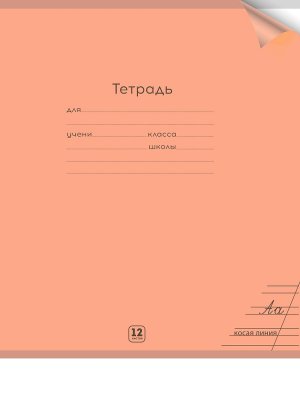 Тетрадь  12л Косая линия цв пластик обл plastic cover НЕОН ORANGE (12-1354