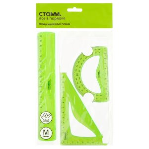 Набор чертежный размер M линейка 20см треугольник транспортир гибкий прозрачный зеленый НЧ-31357