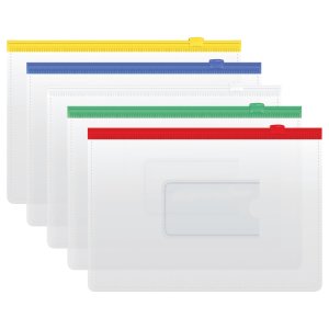 Папка-конверт А5 на zip-молнии ПВХ 120мкм прозрачная цветная молния карман ассорти ММ-322111