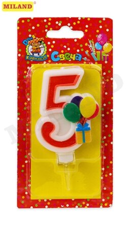 Свеча для торта Цифра 5 красная С-5919