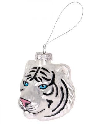 Стеклянная ёлочная игрушка Белый Тигр 8см  НУ-9290