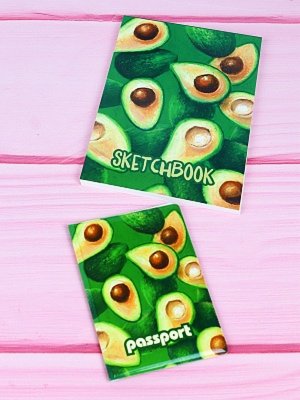 Набор Зеленый Авокадо Пакет+Скетчбук+Обложка на паспорт НРП-0372
