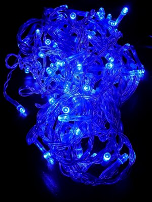 Гирлянда штора 1,4х1,4м 64 лампы прозрачная нить синий свет ГШ-0010