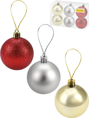 Набор шаров 6шт 6см Шелк бархат и люрекс красных золотых серебряных НУ-6979