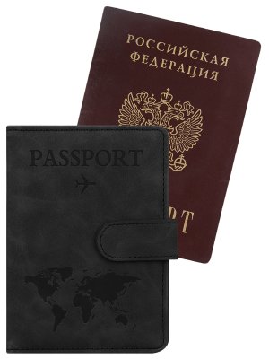 Обложка на паспорт с отсеком для карт на резинке Бархат чёрная ОП-9618