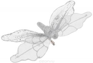 Украшение новогоднее Бабочка Серебряная арт.42496 из пвх на клипсе / 24x4 арт.42496