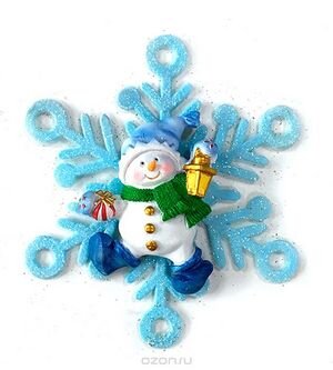 Новогоднее подвесное украшение из полирезины и акрила Снеговик в снежинке 11x1,5x11см 75630