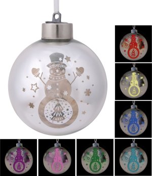 Новогоднее подвесное украшение шар из стекла Снеговик 80353