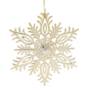 Новогоднее подвесное елочное украшение Снежинка резная золотая из полипропил 14,5x12,5x0,2см 86704
