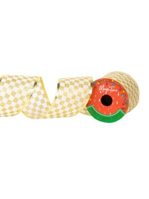 Новогодняя лента Золотые ромбы из полиэстера длина 270см ширина 6,3см 87634