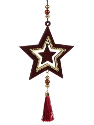 Новогоднее подвесное украшение Темно-боровая звездочка из древесины тополя 9,8x20,3x0,9см 82480