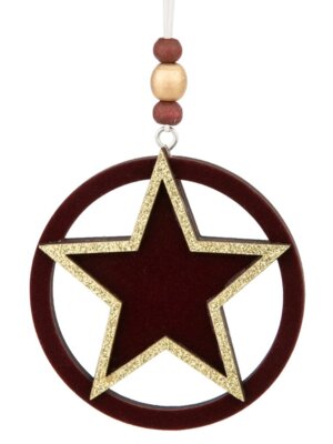 Новогоднее подвесное украшение Темно-бордовая звезда из древесины тополя 7,9x8,3x0,8см 82475