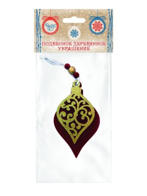 Новогоднее подвесное украшение Темно-бордовая капелька из древесины тополя 7,3x12,2x0,8см 82468