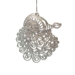 Новогоднее подвесное елочное украшение Санта серебряный из полипропилена 9x11x0,2см 77899