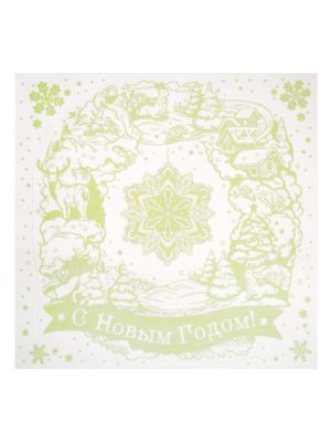 Новогоднее оконное украшение Снежный венок из ПВХ пленки 80038