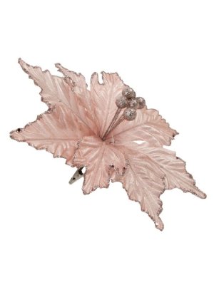 Елочное украшение Нежная лилия в розовом из полиэстера на клипсе из черного металла 17x27x27см 88871