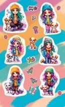 0-11-743 Наклейки Девочки с собачкой