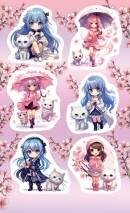 0-11-752 Наклейки Аниме Девочки с котиком
