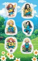 0-11-775 Наклейки Девочки с цветами