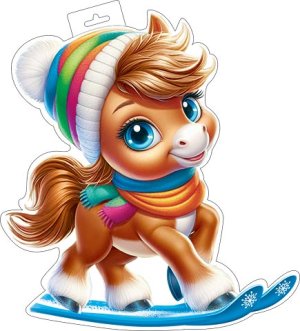 0-35-5050 Плакат фигурный Лошадка на лыжах