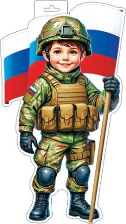 0-35-23035 Плакат фигурный Мальчик военный с флагом