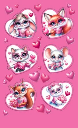 0-11-14150 Наклейки Сердечки с животными