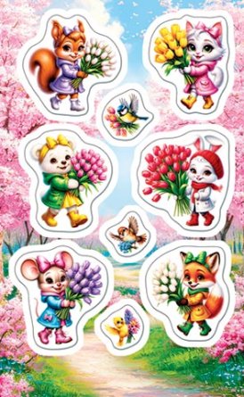 0-11-8046 Наклейки Зверюшки с цветами