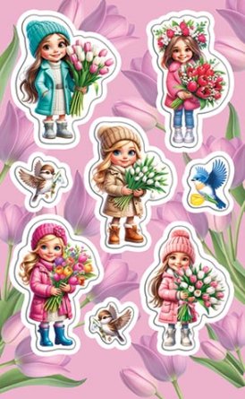0-11-8053 Наклейки Девочки с цветами