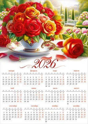 Календарь листовой 2026 Цветы 9.0000973
