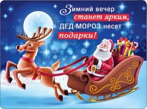 Виниловый магнит Дед мороз и сани