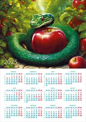 Кал 2025 Лист А4 Символ года Змея с яблоком 16.17.00834